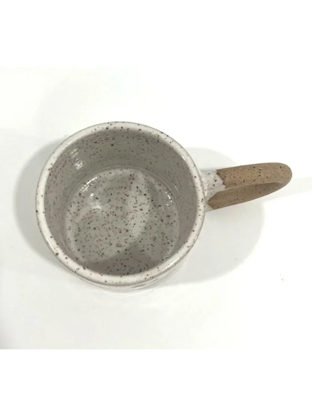 Ceramic Daisy Wide Loop Handle Coffee Mug Speckled Floral Design Beige White